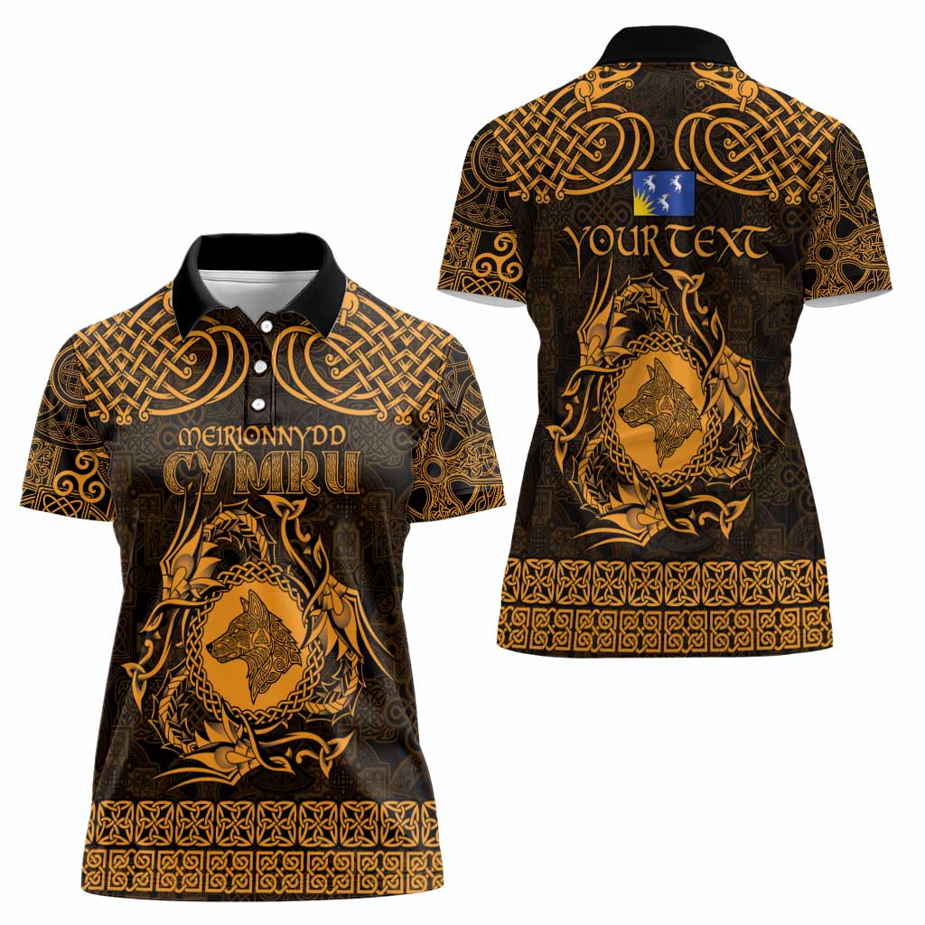 Personalized Merionethshire Meirionnydd Women Polo Shirt Gold Wolf Celtic-inspired - Wonder Print Shop