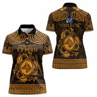Personalized Merionethshire Meirionnydd Women Polo Shirt Gold Wolf Celtic-inspired - Wonder Print Shop