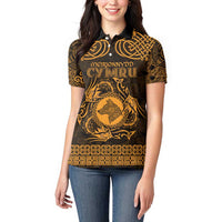 Personalized Merionethshire Meirionnydd Women Polo Shirt Gold Wolf Celtic-inspired - Wonder Print Shop