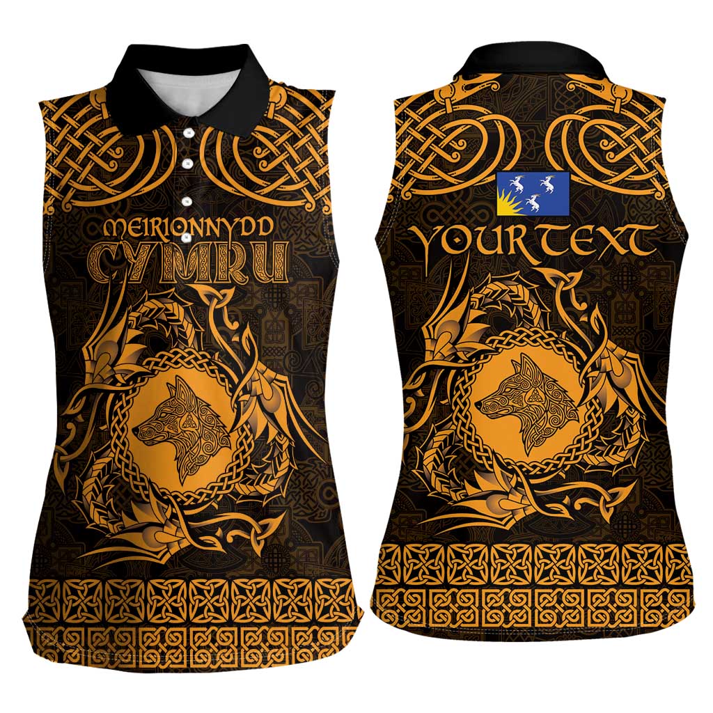 Personalized Merionethshire Meirionnydd Women Sleeveless Polo Shirt Gold Wolf Celtic-inspired - Wonder Print Shop