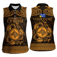 Personalized Merionethshire Meirionnydd Women Sleeveless Polo Shirt Gold Wolf Celtic-inspired - Wonder Print Shop