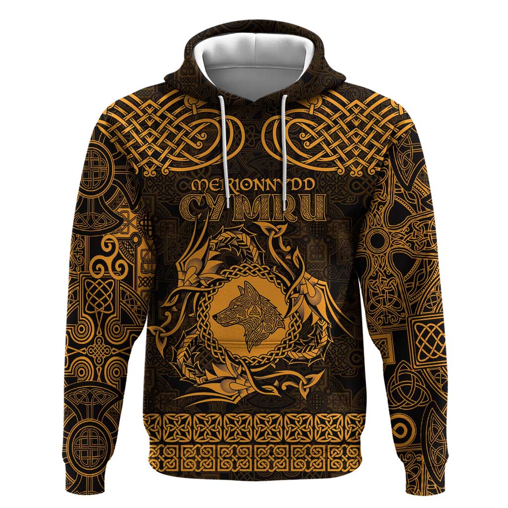 Personalized Merionethshire Meirionnydd Zip Hoodie Gold Wolf Celtic-inspired - Wonder Print Shop