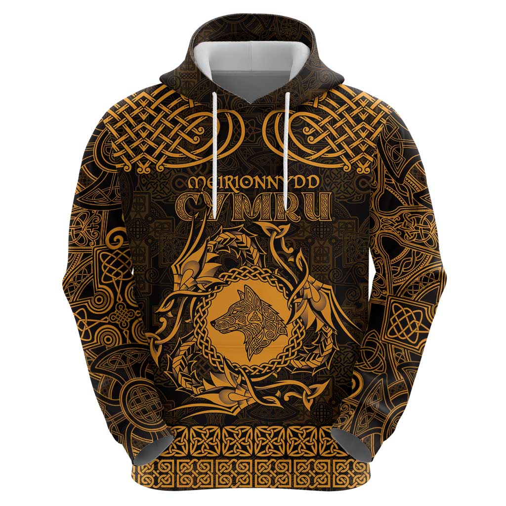 Personalized Merionethshire Meirionnydd Zip Hoodie Gold Wolf Celtic-inspired - Wonder Print Shop