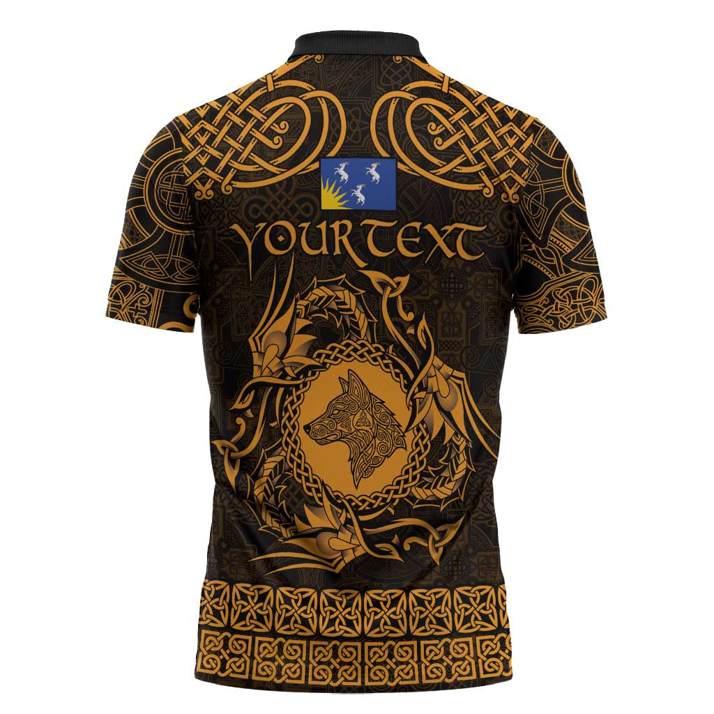 Personalized Merionethshire Meirionnydd Zipper Polo Shirt Gold Wolf Celtic-inspired - Wonder Print Shop