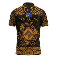 Personalized Merionethshire Meirionnydd Zipper Polo Shirt Gold Wolf Celtic-inspired - Wonder Print Shop