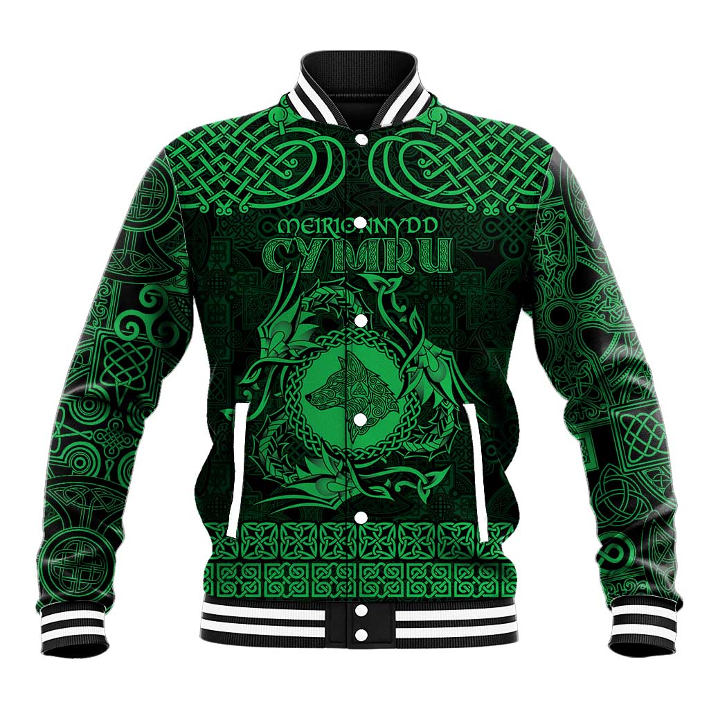 Personalized Merionethshire Meirionnydd Baseball Jacket Green Wolf Celtic-inspired - Wonder Print Shop