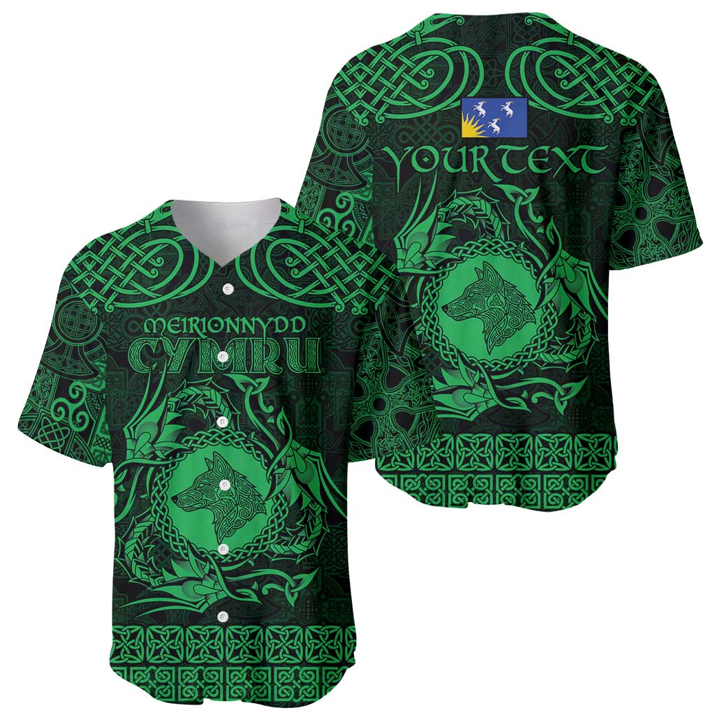 Personalized Merionethshire Meirionnydd Baseball Jersey Green Wolf Celtic-inspired - Wonder Print Shop
