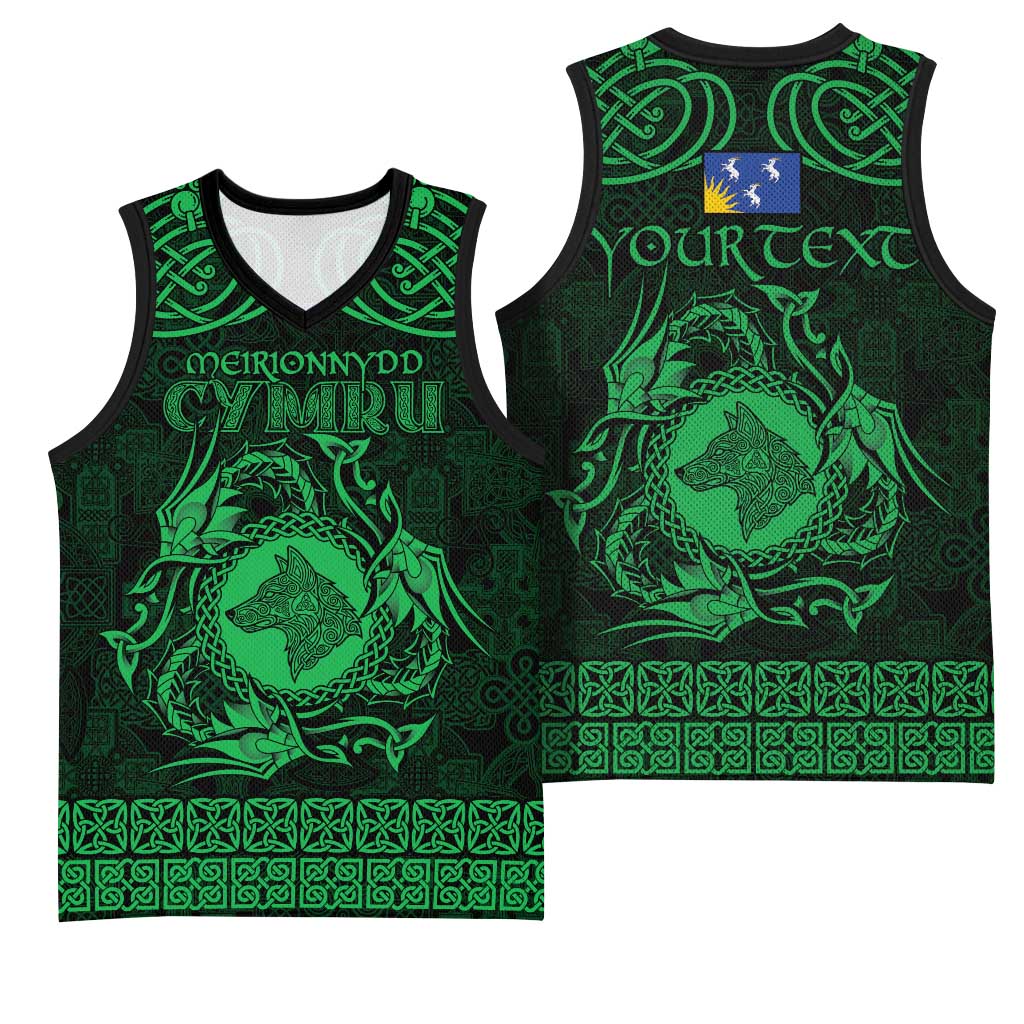 Personalized Merionethshire Meirionnydd Basketball Jersey Green Wolf Celtic-inspired - Wonder Print Shop