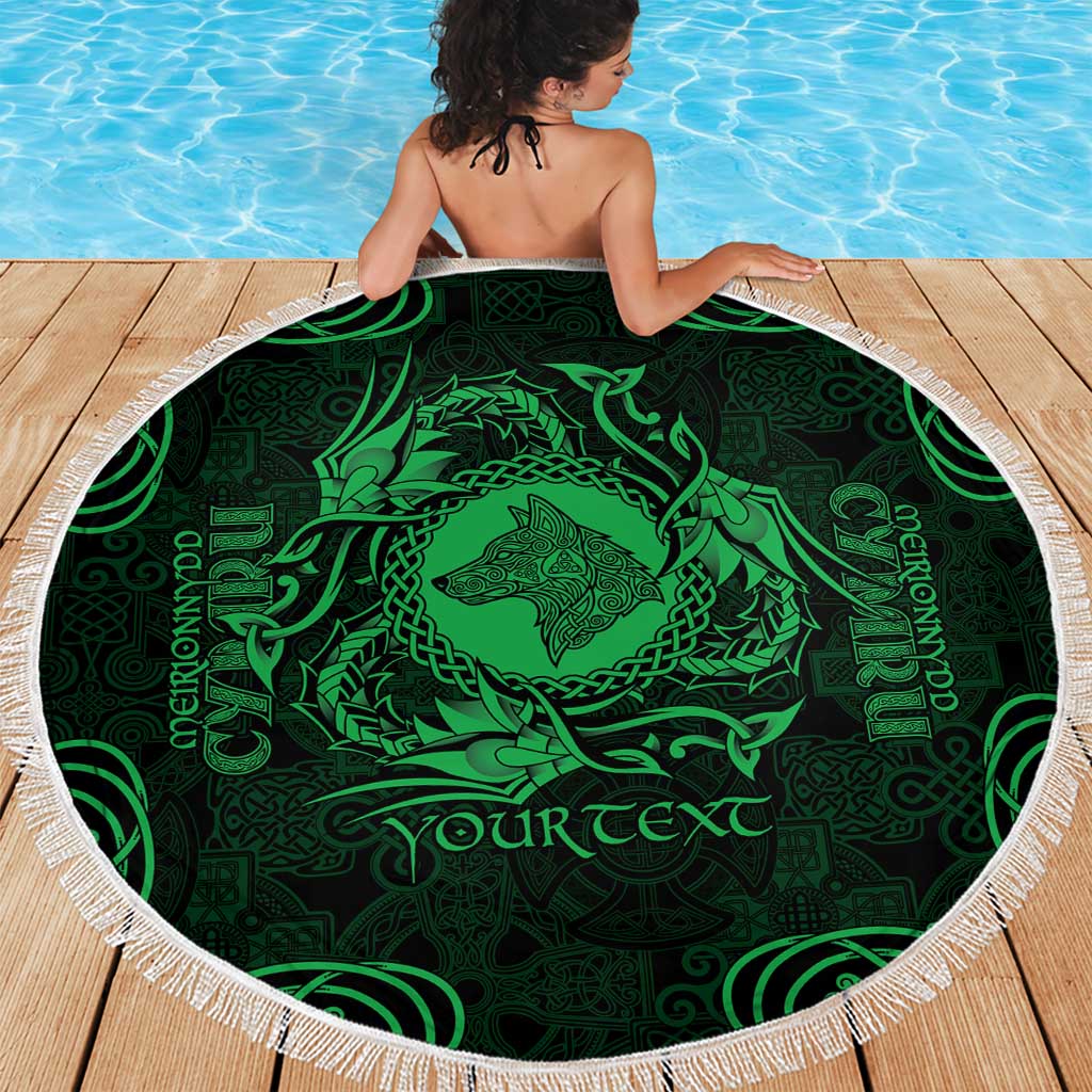 Personalized Merionethshire Meirionnydd Beach Blanket Green Wolf Celtic-inspired - Wonder Print Shop