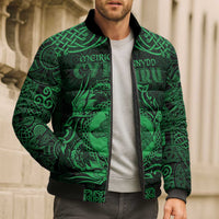 Personalized Merionethshire Meirionnydd Bomber Puffer Jacket Green Wolf Celtic-inspired - Wonder Print Shop