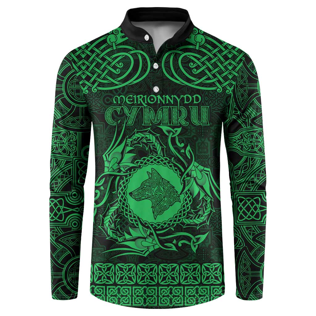 Personalized Merionethshire Meirionnydd Button Sweatshirt Green Wolf Celtic-inspired - Wonder Print Shop