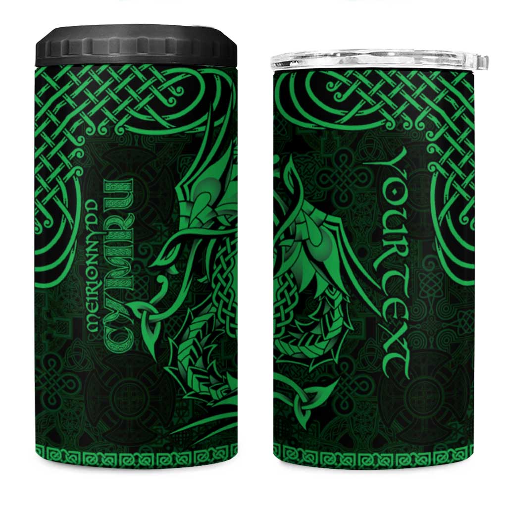 Personalized Merionethshire Meirionnydd 4 in 1 Can Cooler Tumbler Green Wolf Celtic-inspired - Wonder Print Shop