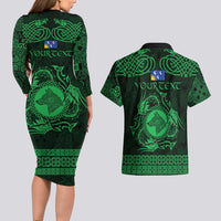 Personalized Merionethshire Meirionnydd Couples Matching Long Sleeve Bodycon Dress and Hawaiian Shirt Green Wolf Celtic-inspired - Wonder Print Shop