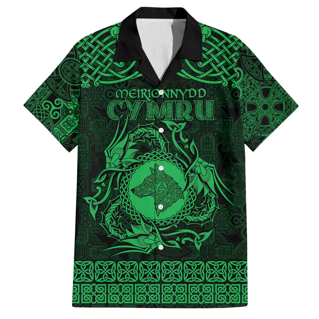 Personalized Merionethshire Meirionnydd Family Matching Long Sleeve Bodycon Dress and Hawaiian Shirt Green Wolf Celtic-inspired - Wonder Print Shop