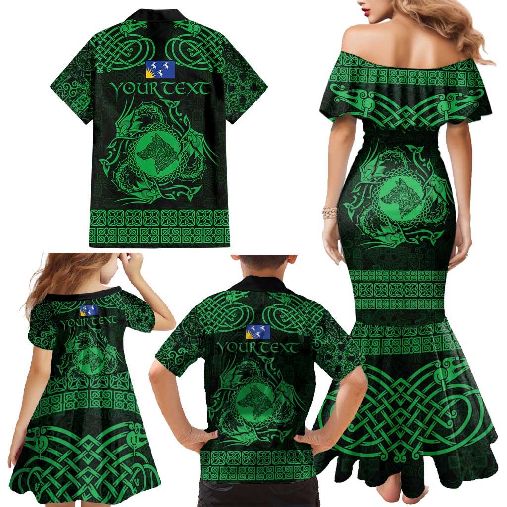 Personalized Merionethshire Meirionnydd Family Matching Mermaid Dress and Hawaiian Shirt Green Wolf Celtic-inspired - Wonder Print Shop