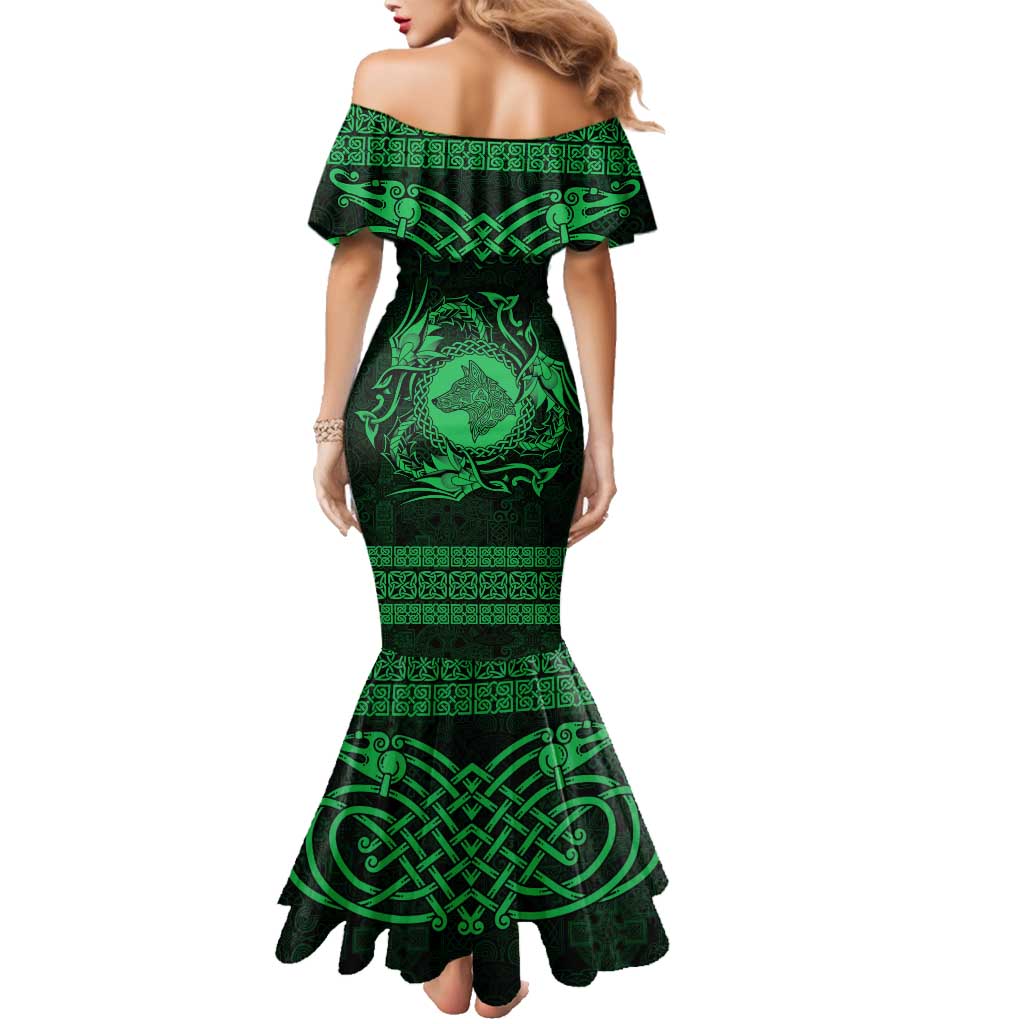 Personalized Merionethshire Meirionnydd Family Matching Mermaid Dress and Hawaiian Shirt Green Wolf Celtic-inspired - Wonder Print Shop