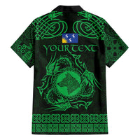 Personalized Merionethshire Meirionnydd Family Matching Off The Shoulder Long Sleeve Dress and Hawaiian Shirt Green Wolf Celtic-inspired - Wonder Print Shop