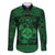 Personalized Merionethshire Meirionnydd Family Matching Off The Shoulder Long Sleeve Dress and Hawaiian Shirt Green Wolf Celtic-inspired - Wonder Print Shop