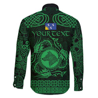 Personalized Merionethshire Meirionnydd Family Matching Off The Shoulder Long Sleeve Dress and Hawaiian Shirt Green Wolf Celtic-inspired - Wonder Print Shop