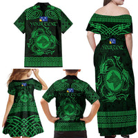 Personalized Merionethshire Meirionnydd Family Matching Off Shoulder Maxi Dress and Hawaiian Shirt Green Wolf Celtic-inspired - Wonder Print Shop
