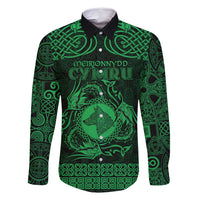 Personalized Merionethshire Meirionnydd Family Matching Off Shoulder Maxi Dress and Hawaiian Shirt Green Wolf Celtic-inspired - Wonder Print Shop