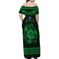 Personalized Merionethshire Meirionnydd Family Matching Off Shoulder Maxi Dress and Hawaiian Shirt Green Wolf Celtic-inspired - Wonder Print Shop