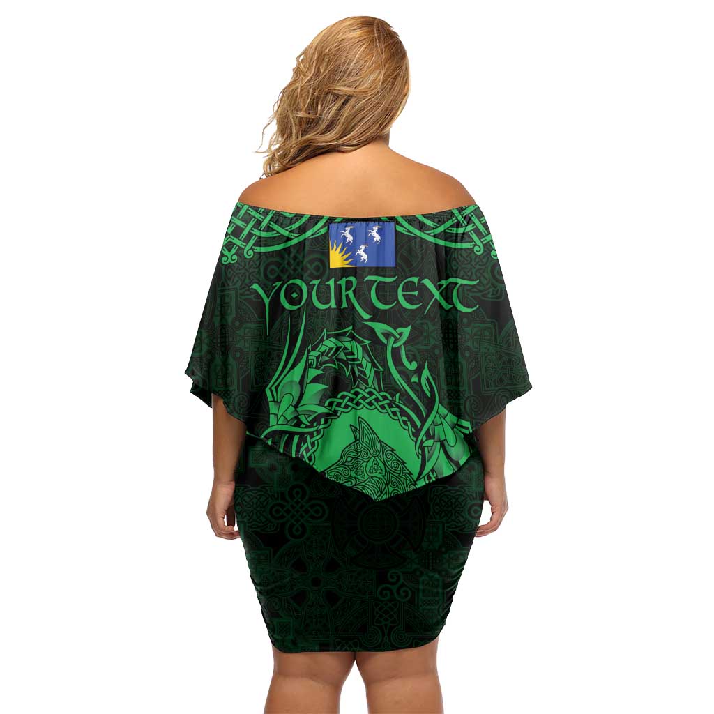 Personalized Merionethshire Meirionnydd Family Matching Off Shoulder Short Dress and Hawaiian Shirt Green Wolf Celtic-inspired - Wonder Print Shop