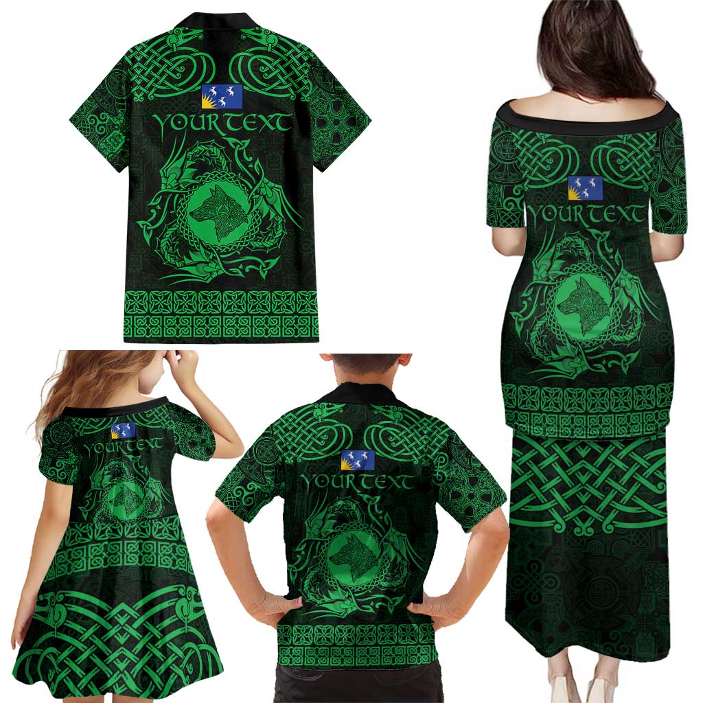 Personalized Merionethshire Meirionnydd Family Matching Puletasi and Hawaiian Shirt Green Wolf Celtic-inspired - Wonder Print Shop