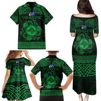 Personalized Merionethshire Meirionnydd Family Matching Puletasi and Hawaiian Shirt Green Wolf Celtic-inspired - Wonder Print Shop