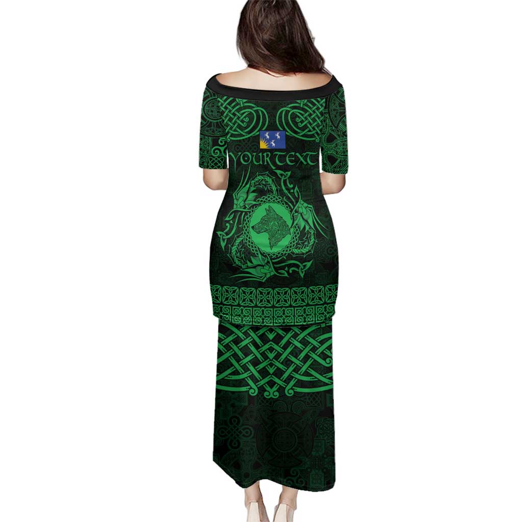 Personalized Merionethshire Meirionnydd Family Matching Puletasi and Hawaiian Shirt Green Wolf Celtic-inspired - Wonder Print Shop