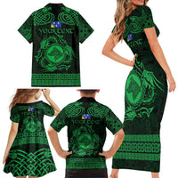 Personalized Merionethshire Meirionnydd Family Matching Short Sleeve Bodycon Dress and Hawaiian Shirt Green Wolf Celtic-inspired - Wonder Print Shop