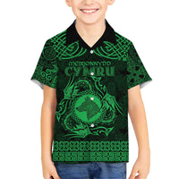 Personalized Merionethshire Meirionnydd Family Matching Short Sleeve Bodycon Dress and Hawaiian Shirt Green Wolf Celtic-inspired - Wonder Print Shop