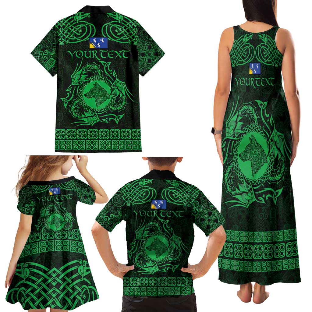 Personalized Merionethshire Meirionnydd Family Matching Tank Maxi Dress and Hawaiian Shirt Green Wolf Celtic-inspired - Wonder Print Shop