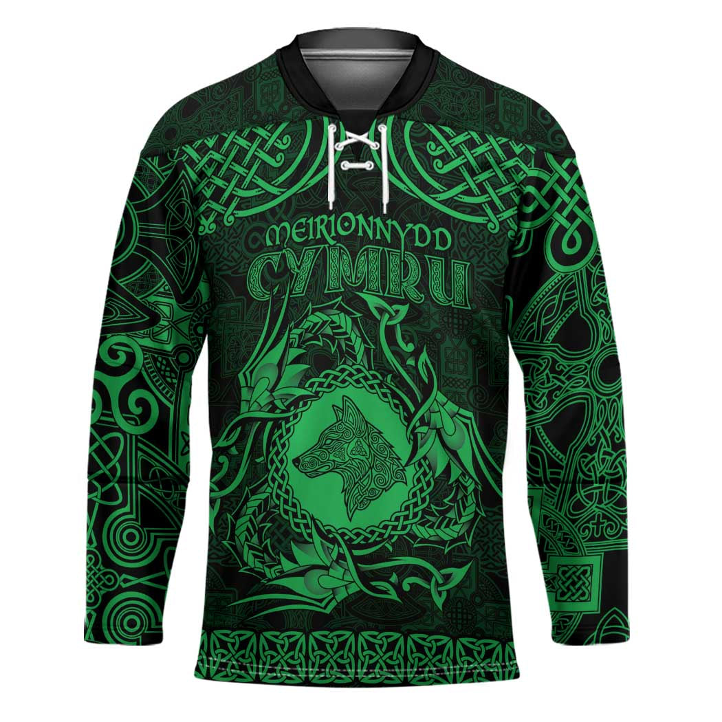 Personalized Merionethshire Meirionnydd Hockey Jersey Green Wolf Celtic-inspired - Wonder Print Shop