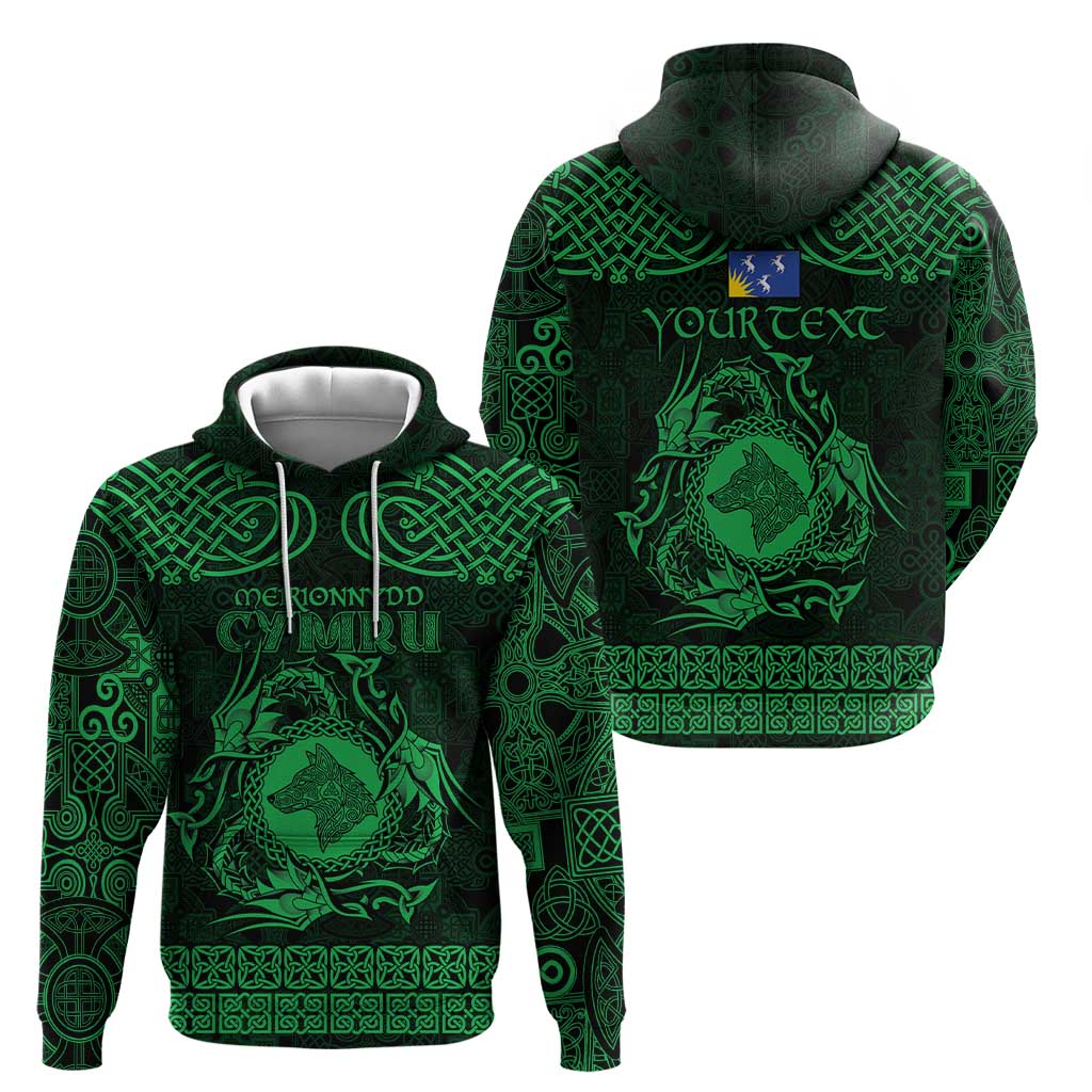 Personalized Merionethshire Meirionnydd Hoodie Green Wolf Celtic-inspired - Wonder Print Shop