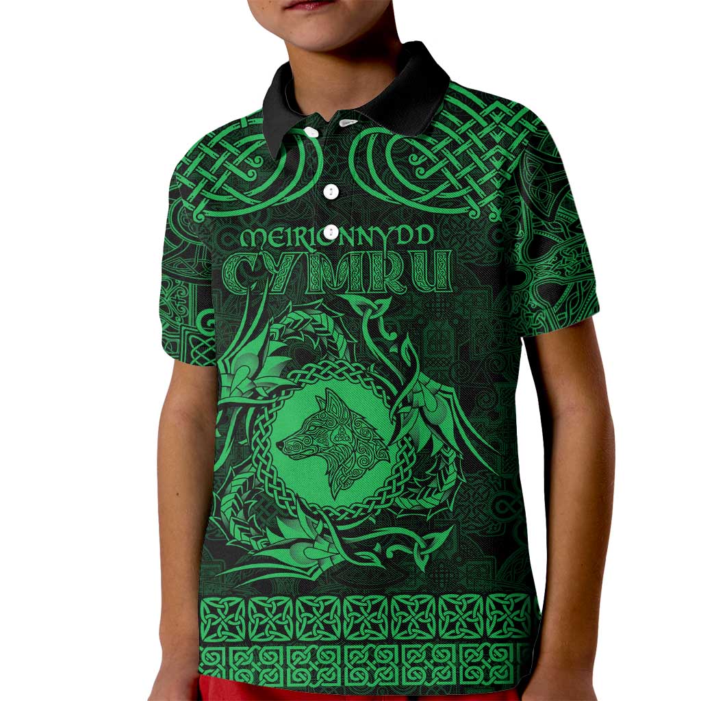 Personalized Merionethshire Meirionnydd Kid Polo Shirt Green Wolf Celtic-inspired - Wonder Print Shop