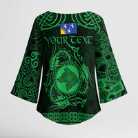 Personalized Merionethshire Meirionnydd Kimono Sleeve Blouse Green Wolf Celtic-inspired - Wonder Print Shop