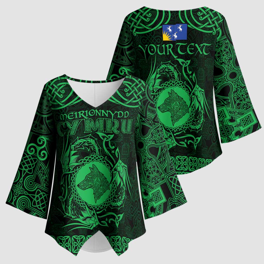 Personalized Merionethshire Meirionnydd Kimono Sleeve Blouse Green Wolf Celtic-inspired - Wonder Print Shop
