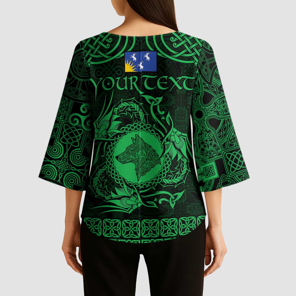 Personalized Merionethshire Meirionnydd Kimono Sleeve Blouse Green Wolf Celtic-inspired - Wonder Print Shop