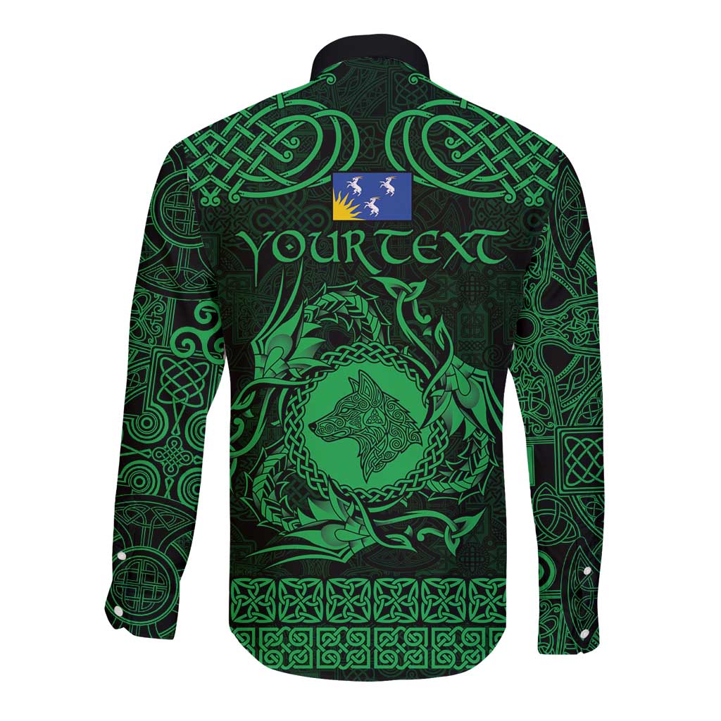 Personalized Merionethshire Meirionnydd Long Sleeve Button Shirt Green Wolf Celtic-inspired - Wonder Print Shop