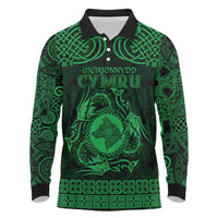 Personalized Merionethshire Meirionnydd Long Sleeve Polo Shirt Green Wolf Celtic-inspired - Wonder Print Shop