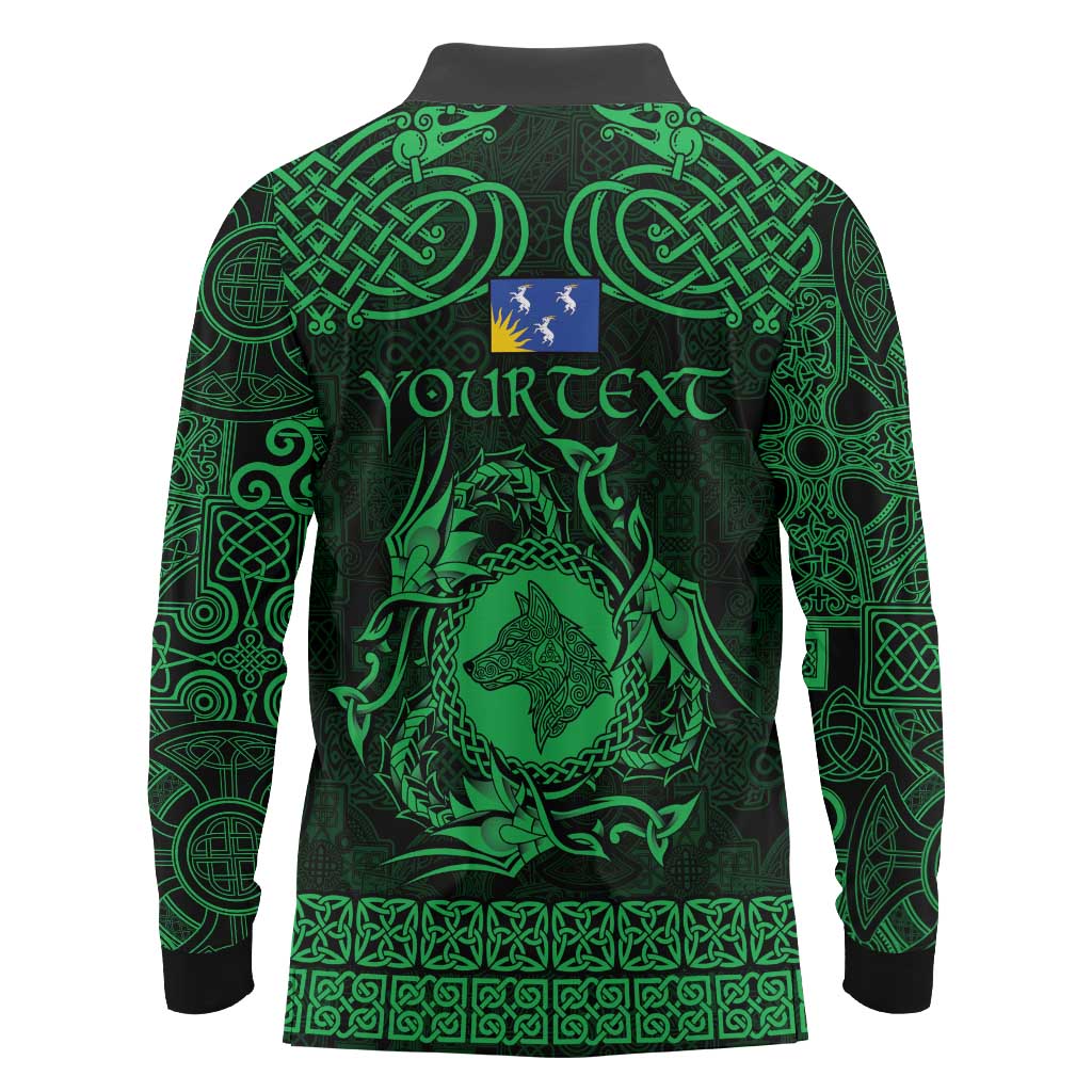 Personalized Merionethshire Meirionnydd Long Sleeve Polo Shirt Green Wolf Celtic-inspired - Wonder Print Shop