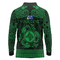 Personalized Merionethshire Meirionnydd Long Sleeve Polo Shirt Green Wolf Celtic-inspired - Wonder Print Shop