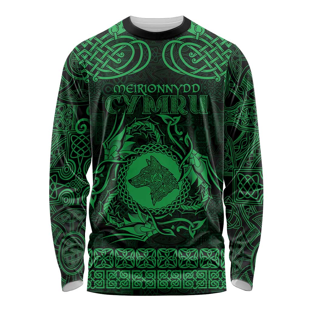 Personalized Merionethshire Meirionnydd Long Sleeve Shirt Green Wolf Celtic-inspired - Wonder Print Shop