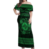 Personalized Merionethshire Meirionnydd Off Shoulder Maxi Dress Green Wolf Celtic-inspired - Wonder Print Shop