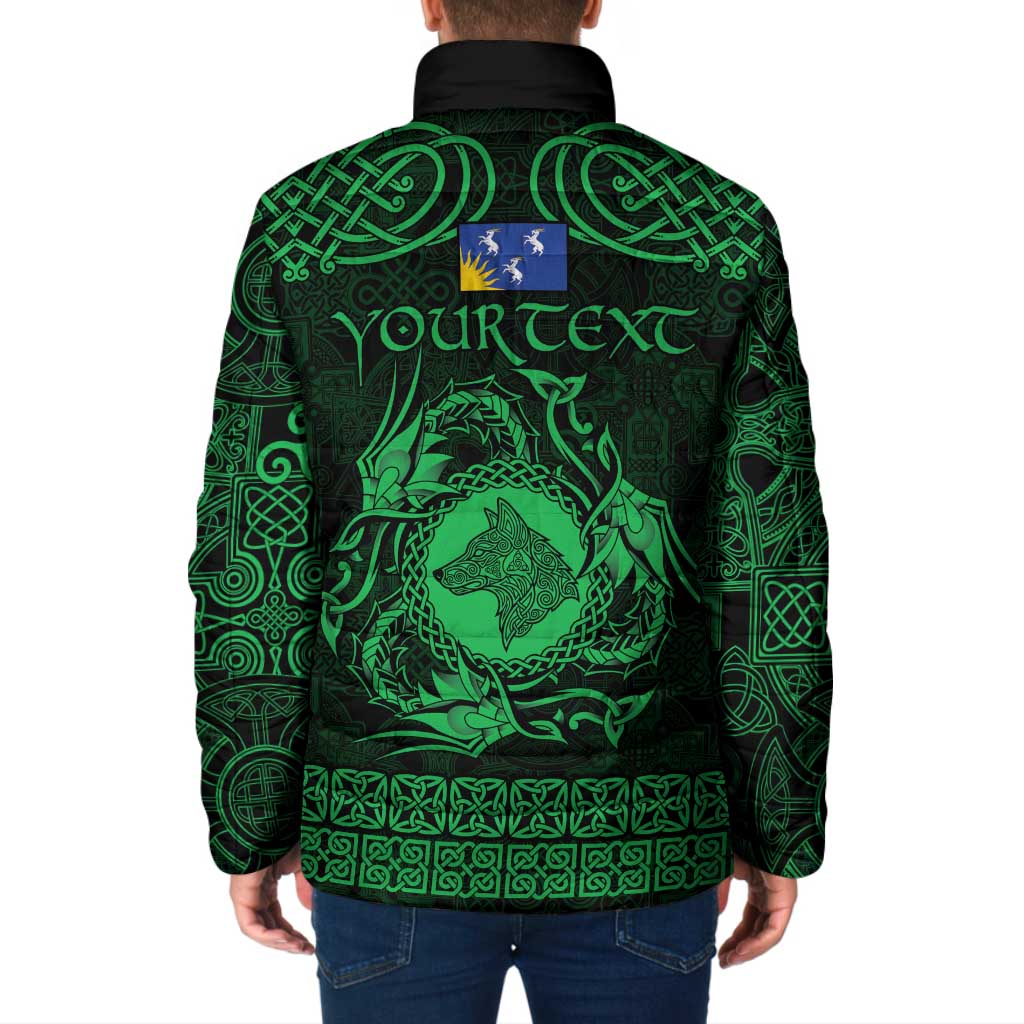 Personalized Merionethshire Meirionnydd Padded Jacket Green Wolf Celtic-inspired - Wonder Print Shop