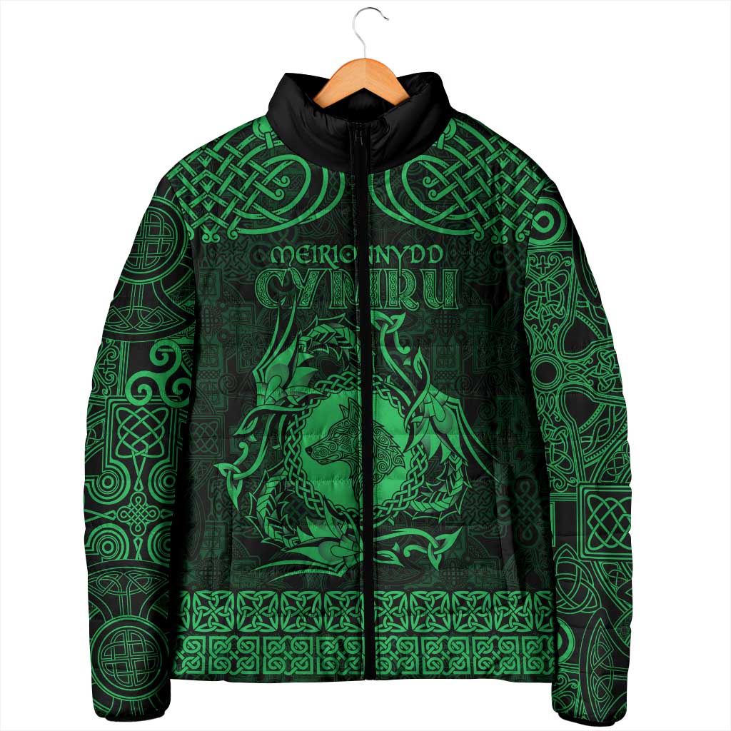 Personalized Merionethshire Meirionnydd Padded Jacket Green Wolf Celtic-inspired - Wonder Print Shop