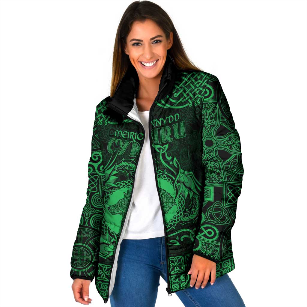 Personalized Merionethshire Meirionnydd Padded Jacket Green Wolf Celtic-inspired - Wonder Print Shop