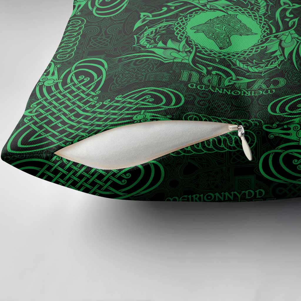 Personalized Merionethshire Meirionnydd Pillow Cover Green Wolf Celtic-inspired - Wonder Print Shop