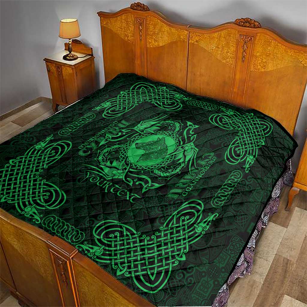 Personalized Merionethshire Meirionnydd Quilt Green Wolf Celtic-inspired - Wonder Print Shop